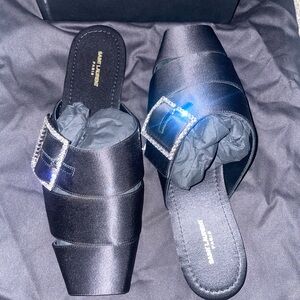 Saint Laurent Jacques Flat Mules In Crepe Satin
